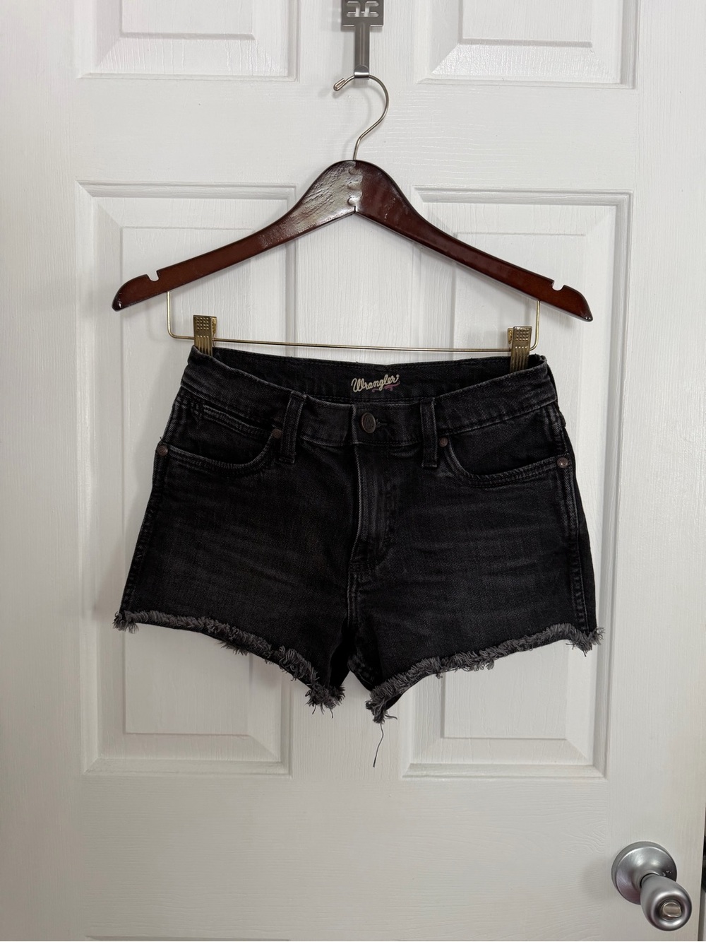 Wrangler Black Frayed Hem Denim Shorts